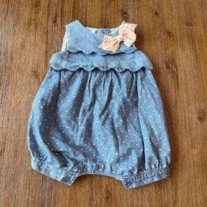 3/27$ Baby Denim Blue Polka Dot Romper with Bow size 0-3 months
